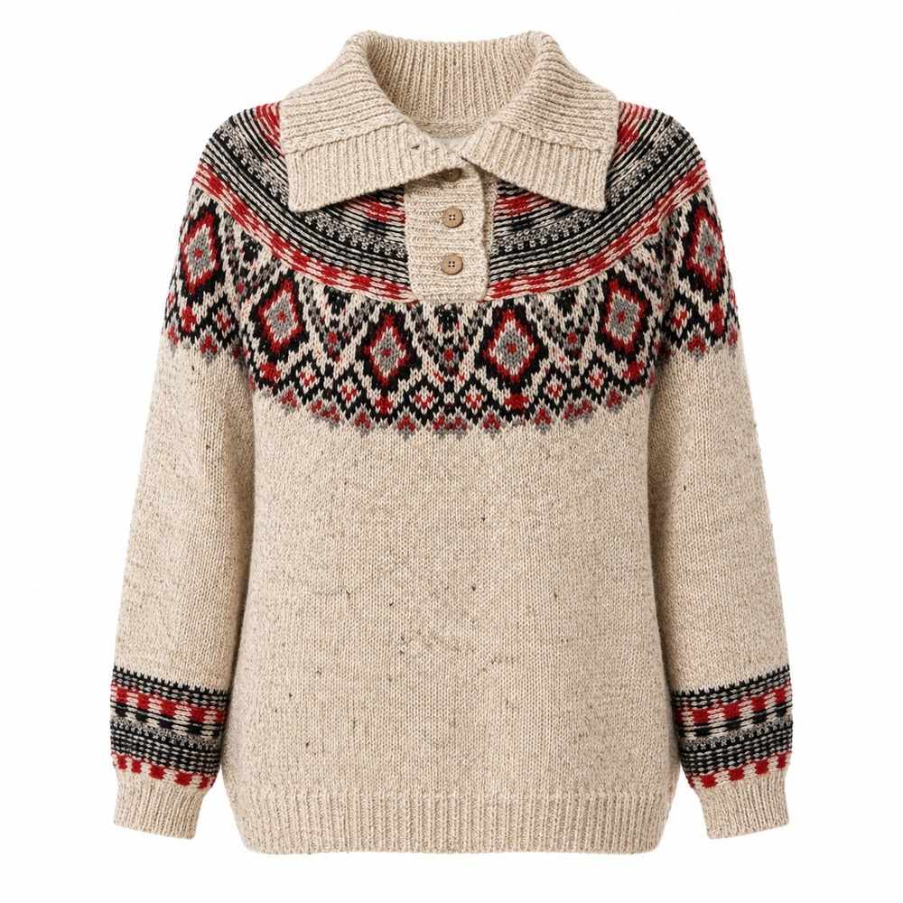Vintage Rustic Cabincore Wool Blend Sweater Women XL Nordic Fair Isle Gorpcore